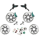 Motive Ultimate Stealth Expert Disc Brake Kit - Front/Rear Levers, Front/Rear Teal Splatter Calipers, Adapters, Rotors, Bleed Kit, A1
