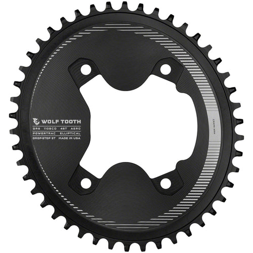 Elliptical Aero 110 Asymmetric BCD Chainring - 46t, 110 Asymmetric BCD, 4-Bolt, Drop-Stop ST, For Shimano GRX 800 Series, Black