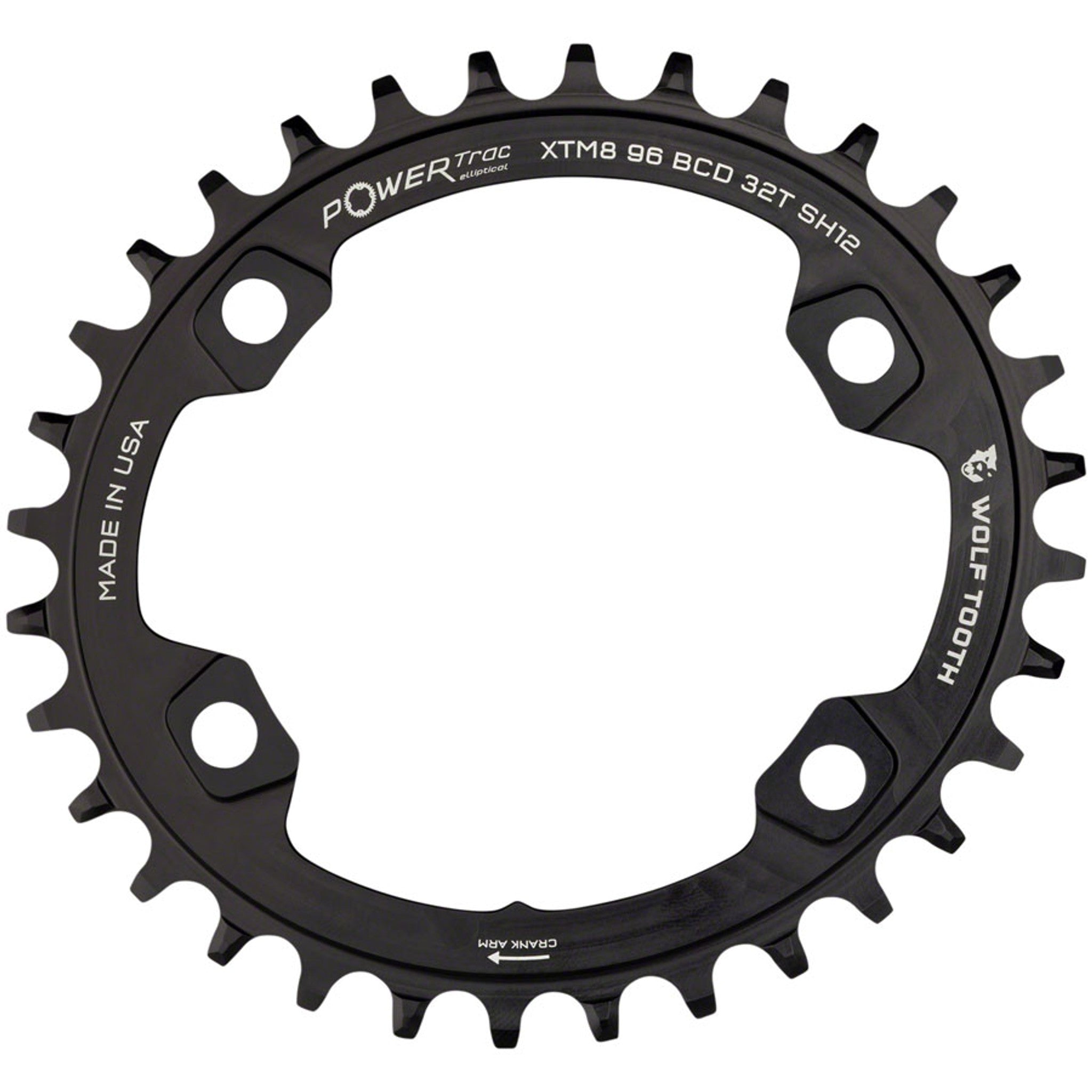 Elliptical 96 BCD Chainring - 32t, 96 Asymmetric BCD, 4-Bolt, For Shimano Cranks, Use 12-Spd Hyperglide+ Chain, Black