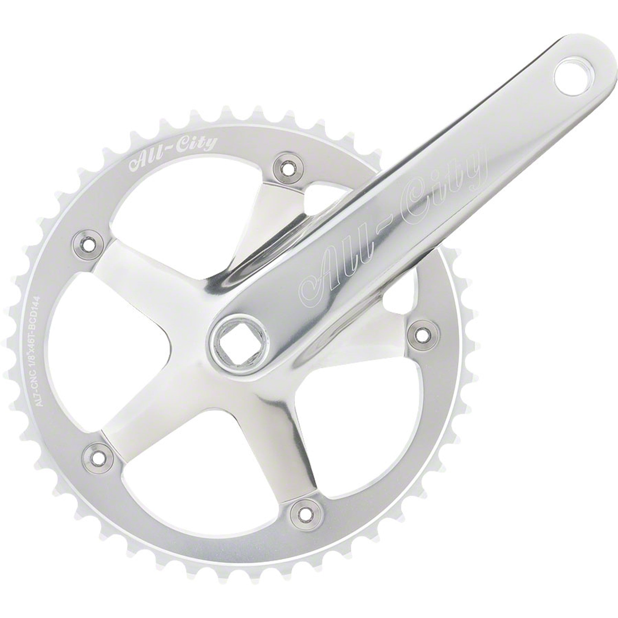 All-City 612 Track Crankset - 170mm, Single Speed, 46t, 144 BCD, Square Taper JIS Spindle Interface, Silver