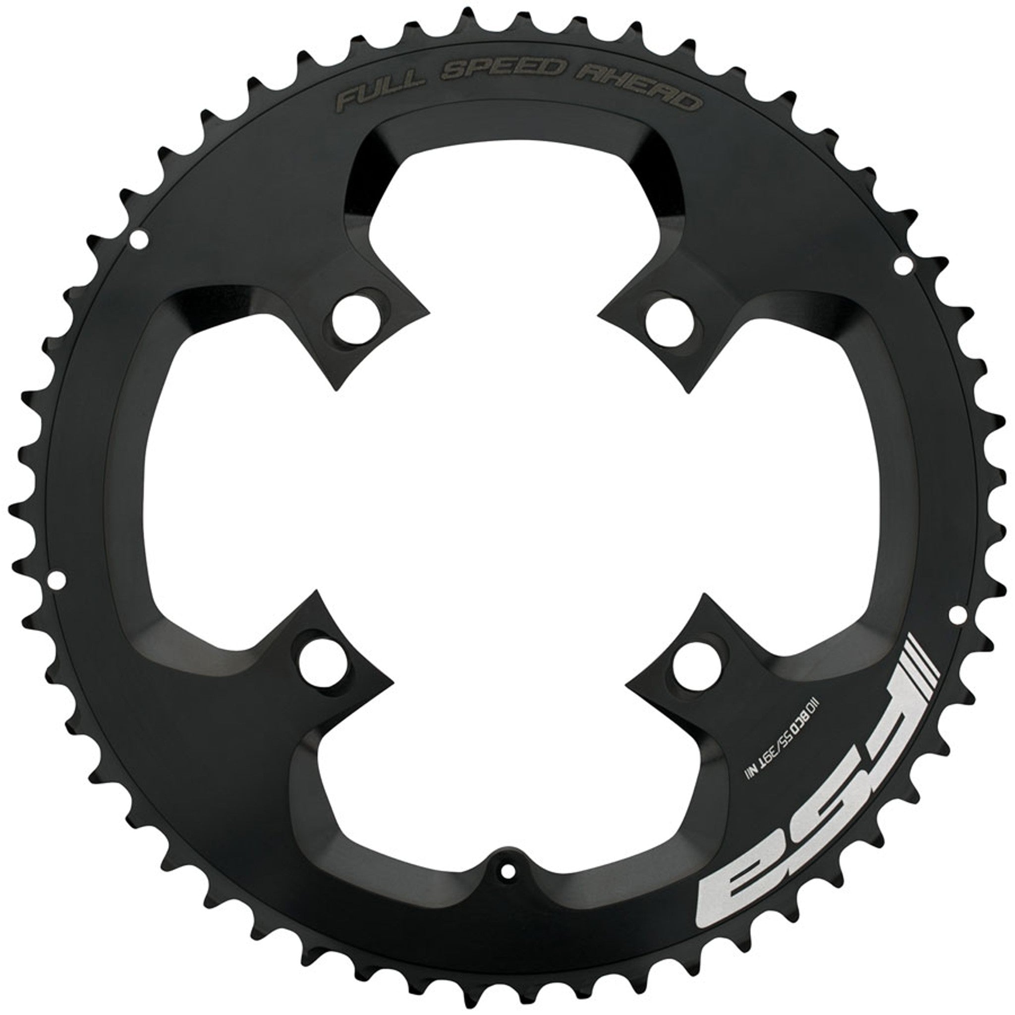 FSA SL-K Super Road Chainring, 1x 50T Tooth Count, 110BCD Asymmetric Bolt Pattern, 4-Bolt Interface – Black