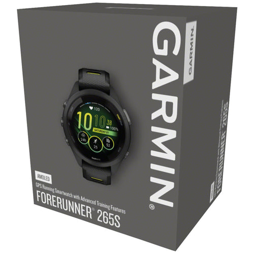 Forerunner 265S GPS Smartwatch - 42mm, Black Bezel and Case, Black/Amp Yellow Silicone Band