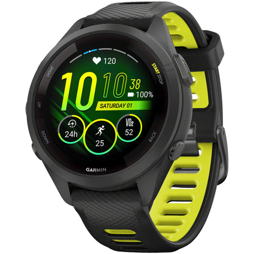 Forerunner 265S GPS Smartwatch - 42mm, Black Bezel and Case, Black/Amp Yellow Silicone Band