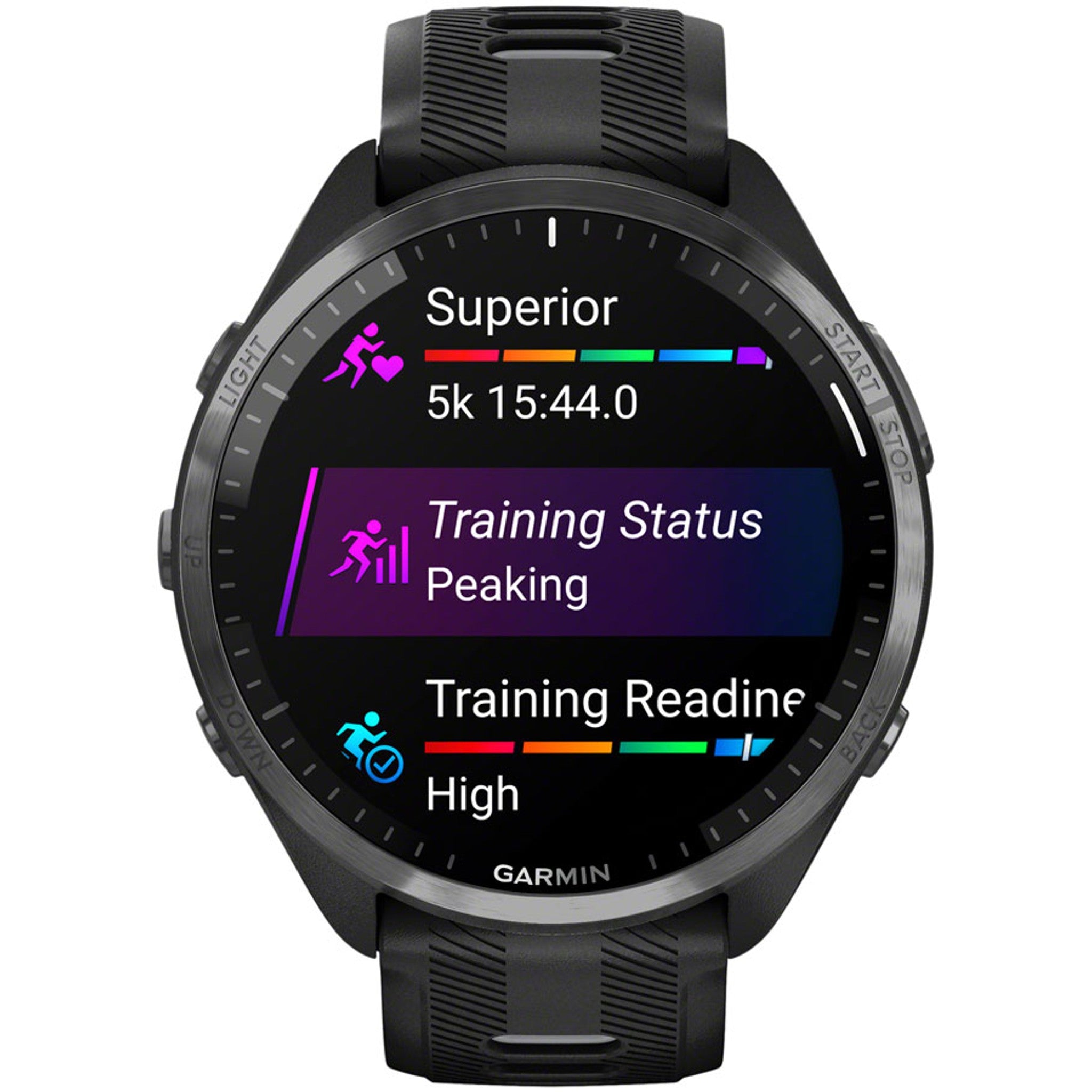 Garmin Forerunner 965 GPS Smartwatch - 47mm, Carbon Gray DLC Titanium Bezel, Black Case and Black/Powder Gray Silicone Band