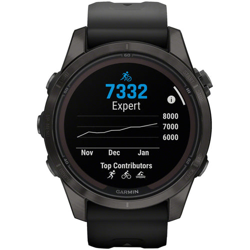 fenix 7S Pro Sapphire Solar Smartwatch - 42mm, Carbon Gray DLC Titanium Case, Black Band