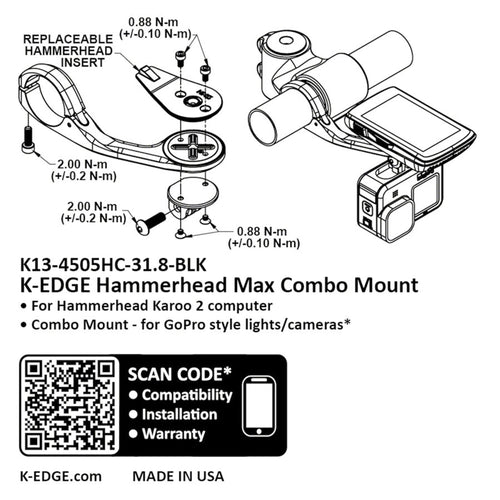 Hammerhead MAX XL Combo Mount - 31.8mm, Black Anodize