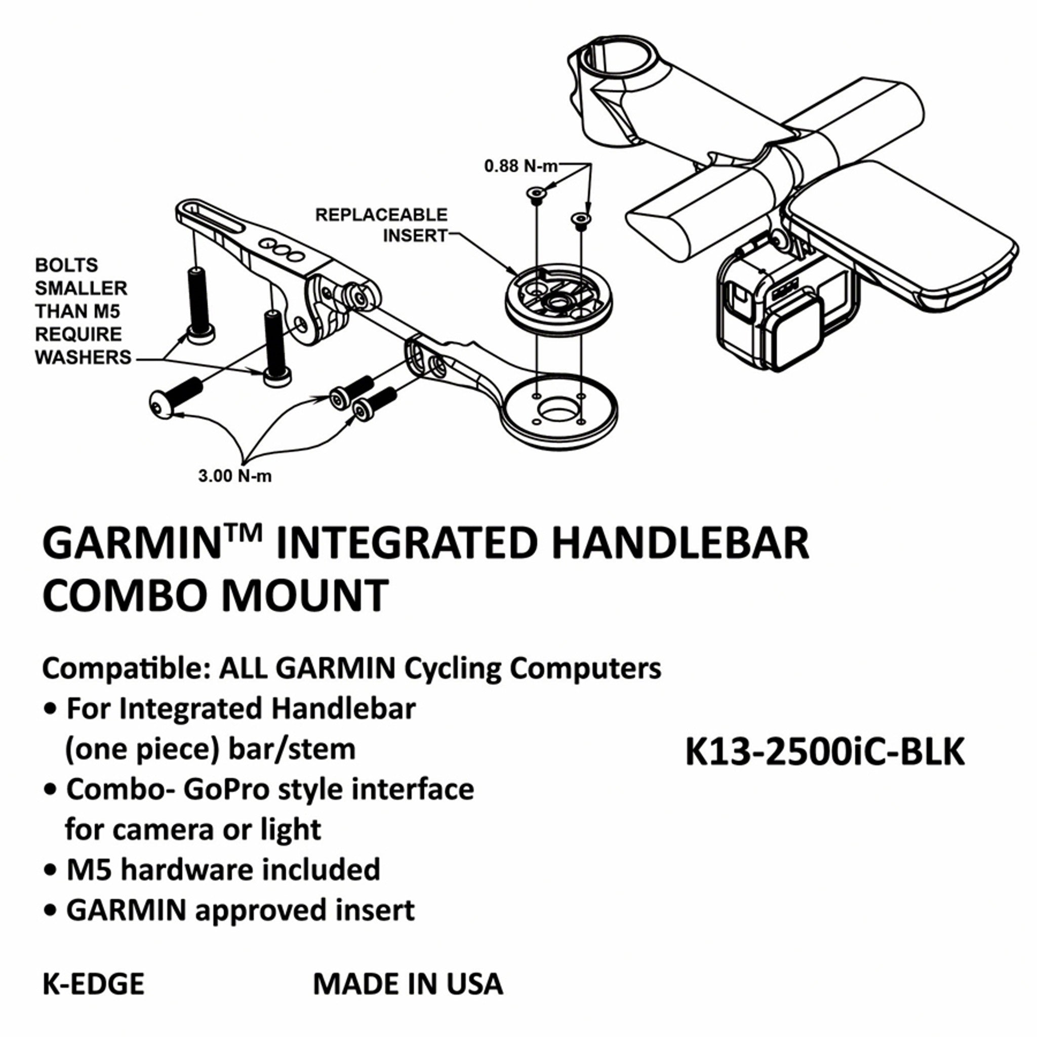 Integrated Handlebar System Combo Mount for Garmin