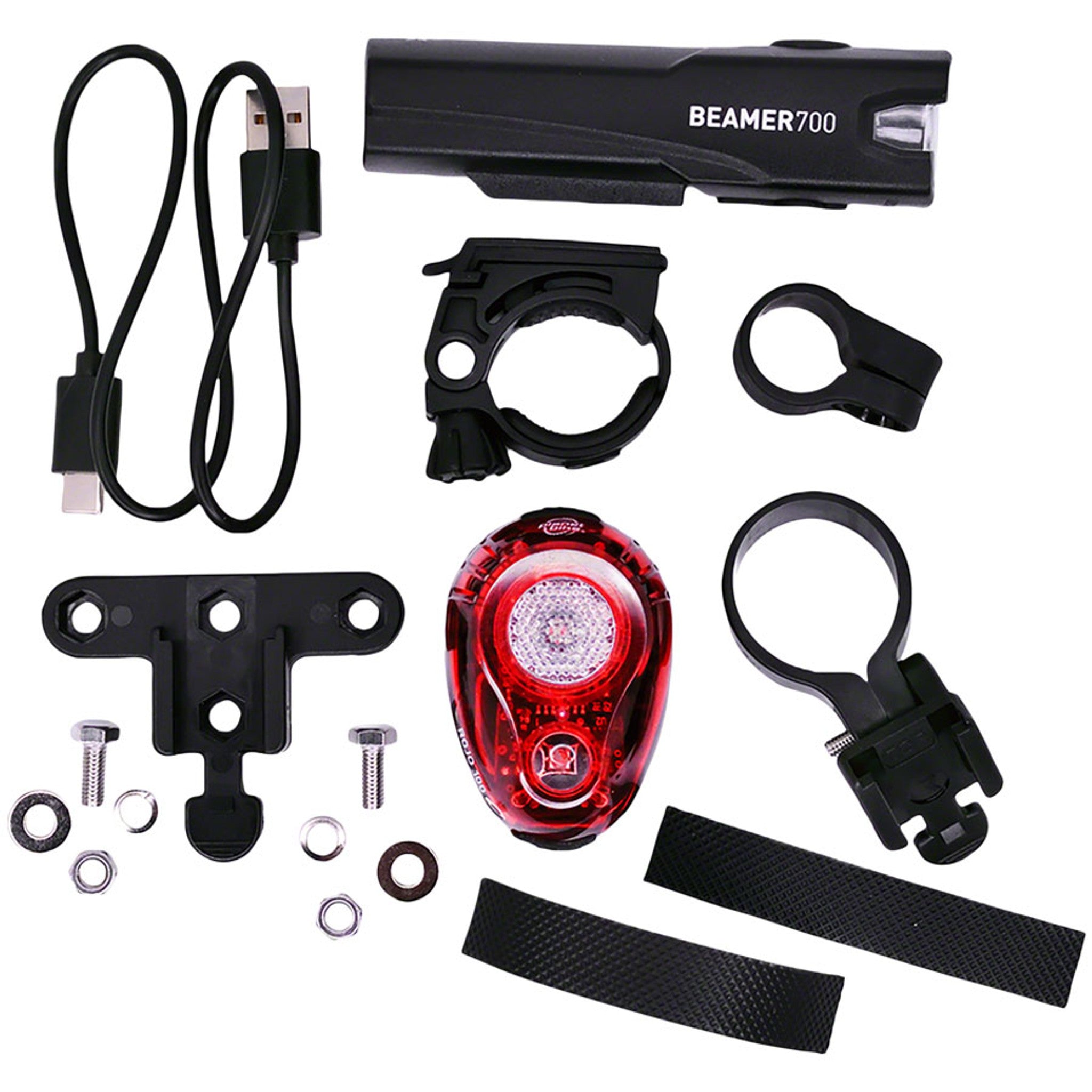 Beamer 700/Rojo 100 Headlight/Taillight Set - 700/100 Lumen, USB Rechargable, Black
