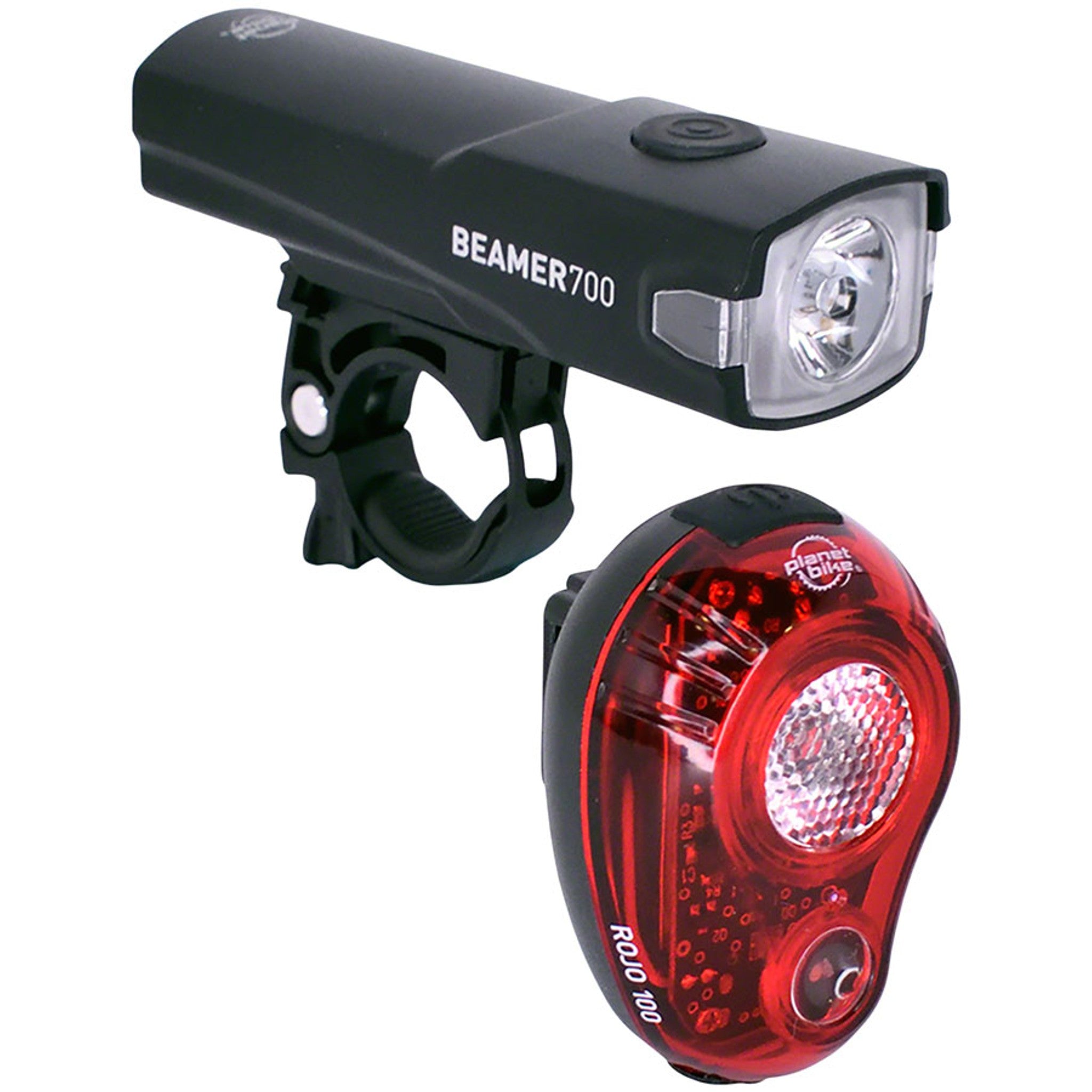 Beamer 700/Rojo 100 Headlight/Taillight Set - 700/100 Lumen, USB Rechargable, Black