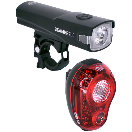 Beamer 700/Rojo 100 Headlight/Taillight Set - 700/100 Lumen, USB Rechargable, Black