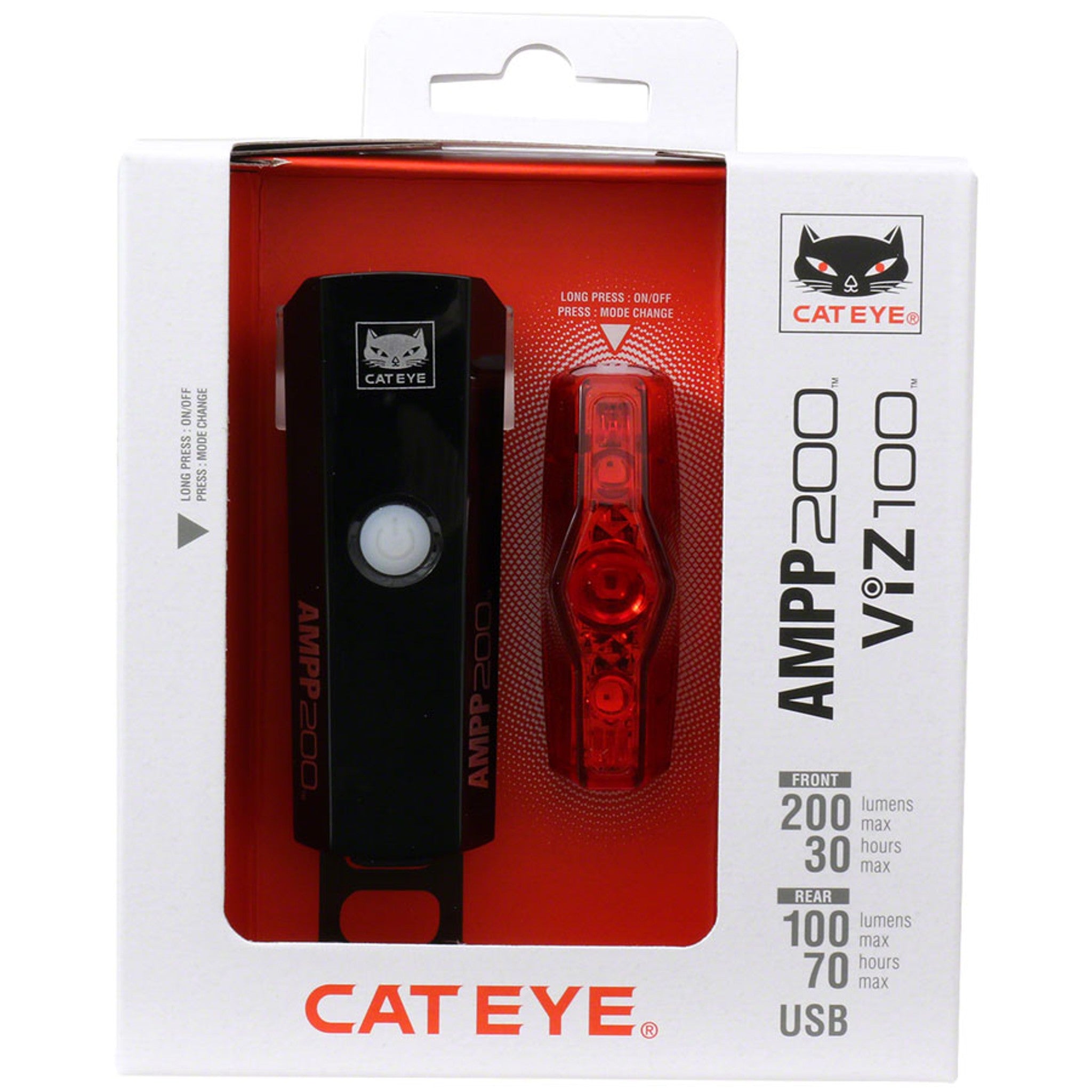 Cateye AMPP200 / VIZ100(USB-C) Headlight and Tailight Set