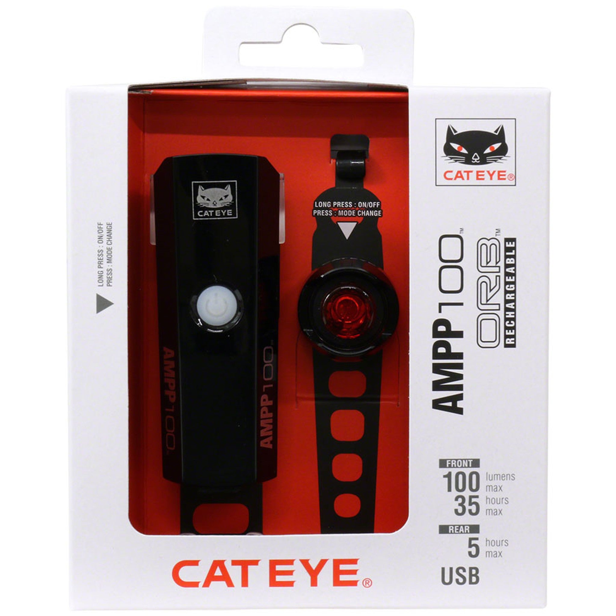 AMPP100 ORB Headlight/Taillight Set - Rechargeable, Black