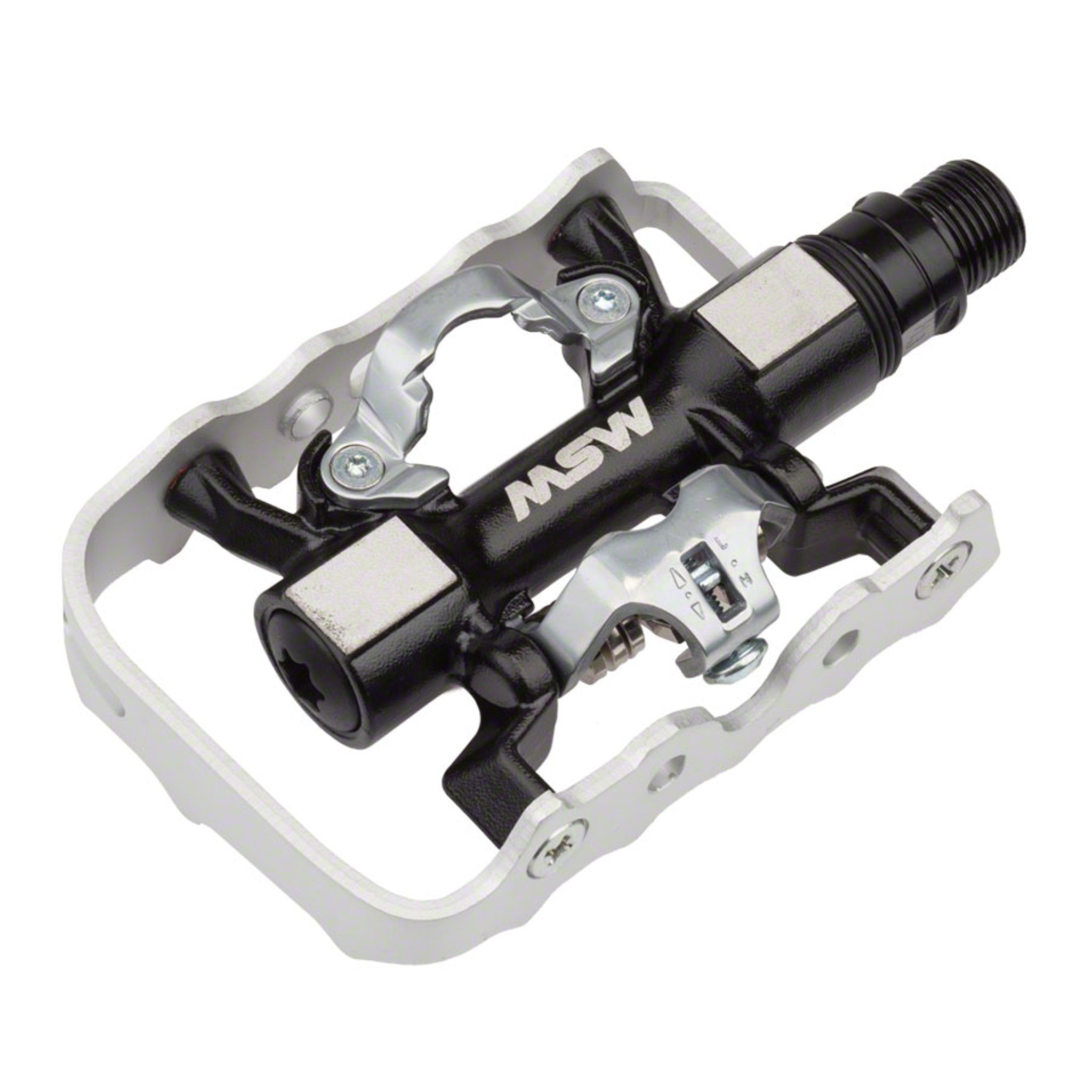 MSW CP-200 Pedals - Single Side Clipless with Platform , Aluminum , 9/16", Black/Silver