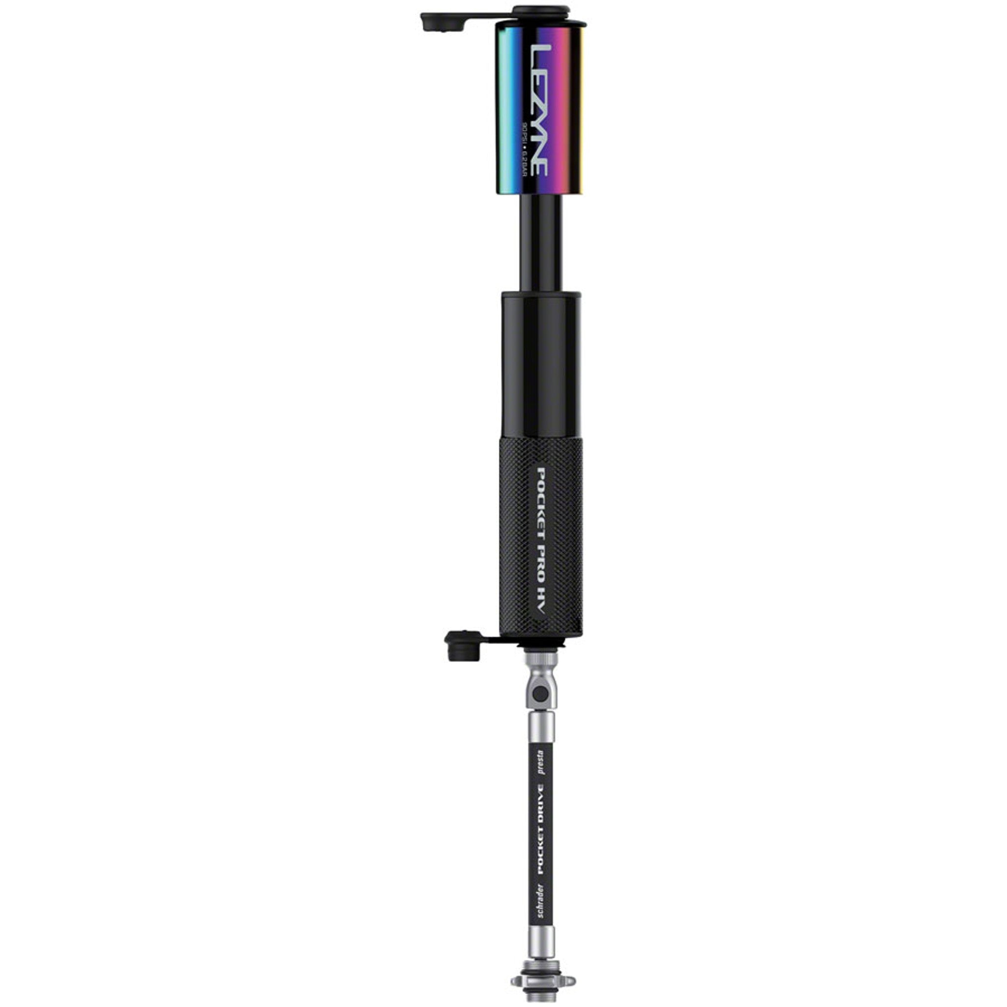 Lezyne Pocket Drive Pro HV Mini Pump - Aluminium, 90psi,  Presta/Schrader, With Mount, Neo/Black