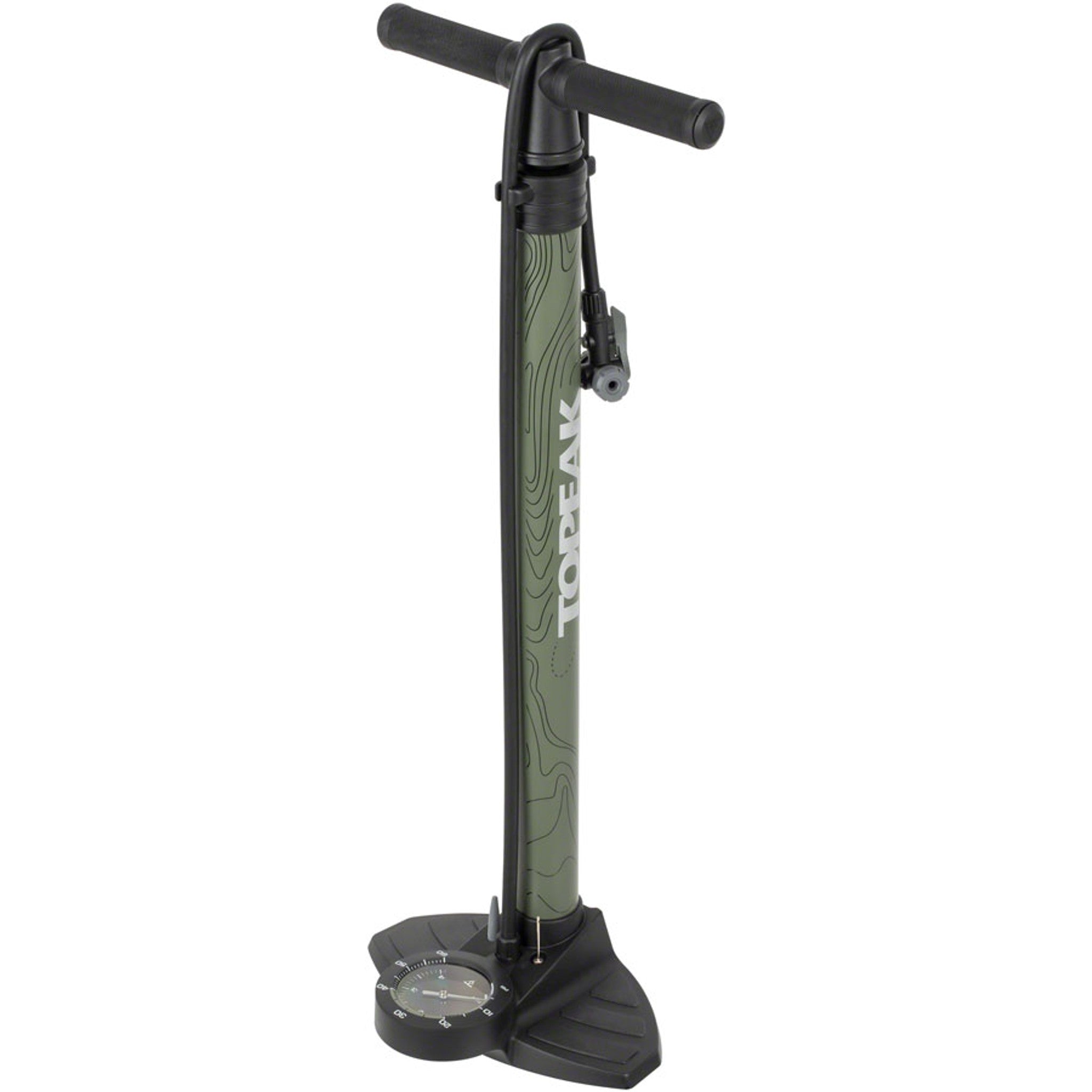 Joeblow Mountain II Floor Pump - Steel Barrel / Plastic Base, 3.5" Gauge, 60 Psi /4 Bar, Twinhead