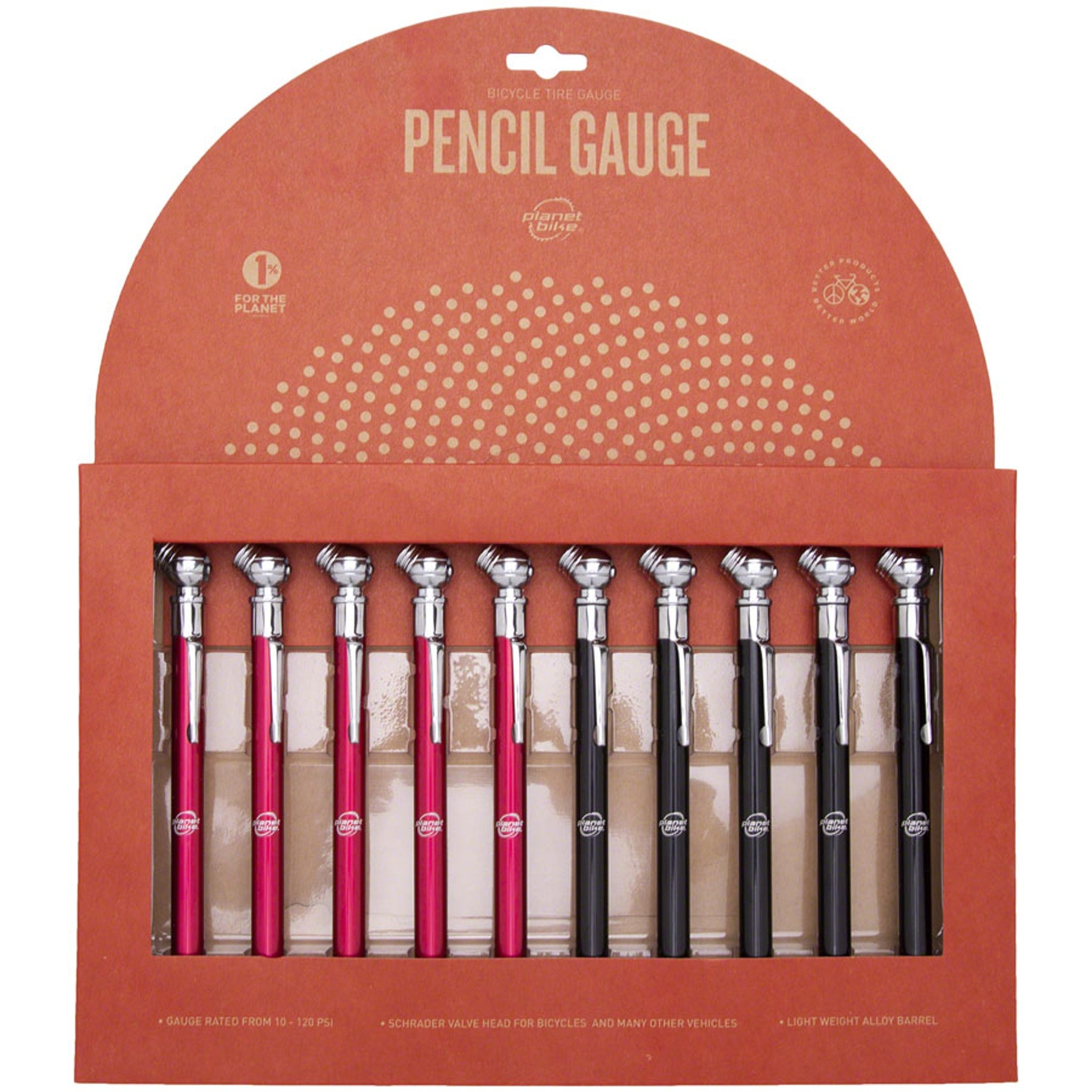 Planet Bike Pencil Gauge: Schrader Head, Card of 10 units