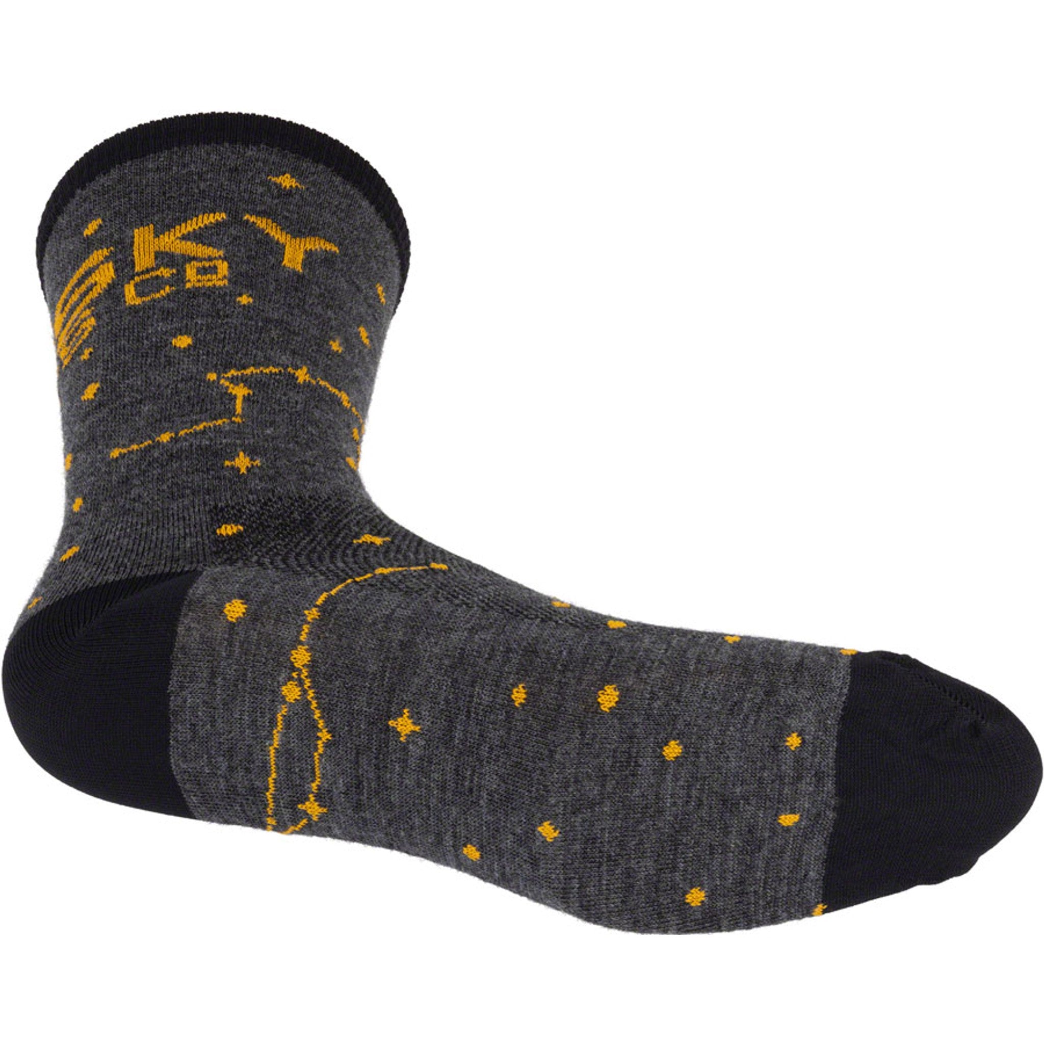 Whisky Stargazer Wool Sock - Charcoal, Yellow, Small/Medium