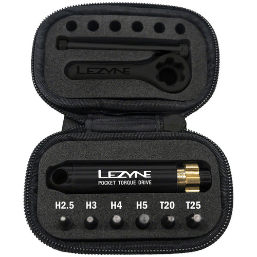Lezyne Pocket Torque Drive Torque Wrench - 2-6 Nm, 2.5, 3, 4, 5MM, T20, AND T25 BITS, With Storage Case, Black