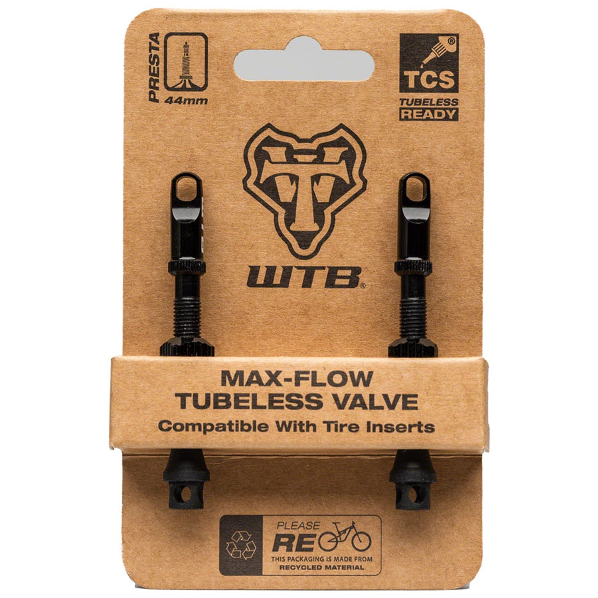 TCS Max-Flow Tubeless Valves - 44mm, Black, Pair